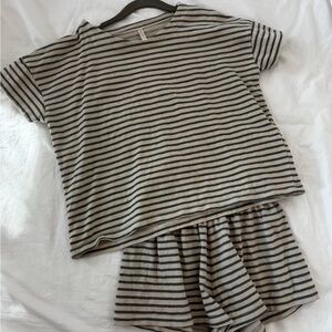 Rylee + Cru Beige and Charcoal Striped Top